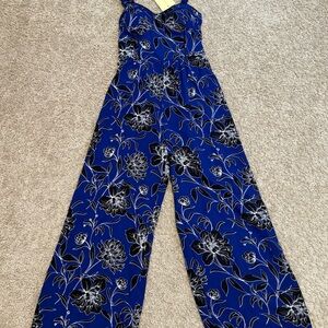 Royal Blue Jumpsuit with Gold Floral Design